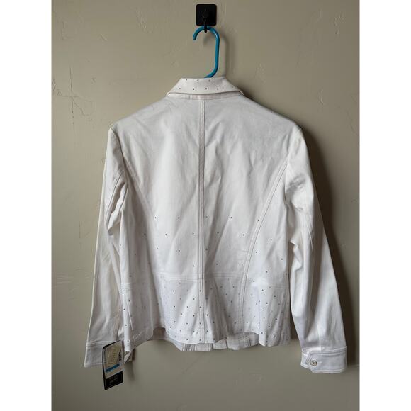 Christine Alexander White Denim Jacket Embellished Swarovski Crystal Rhinestones - Picture 3 of 6